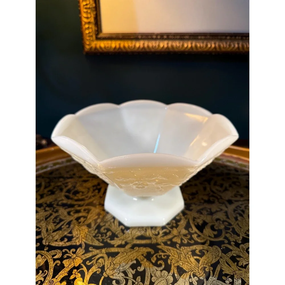 Vintage Indiana Glass‎ Harvest Grape Milk Glass Pedestal Bowl